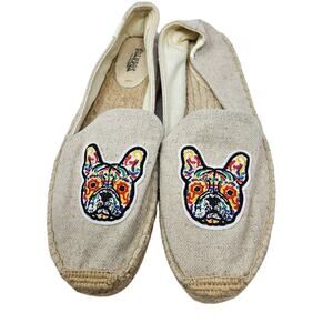 NEW Soludos 9.5 Espadrille Flat Coastal Frenchie Bulldog Rainbow Tan Beach